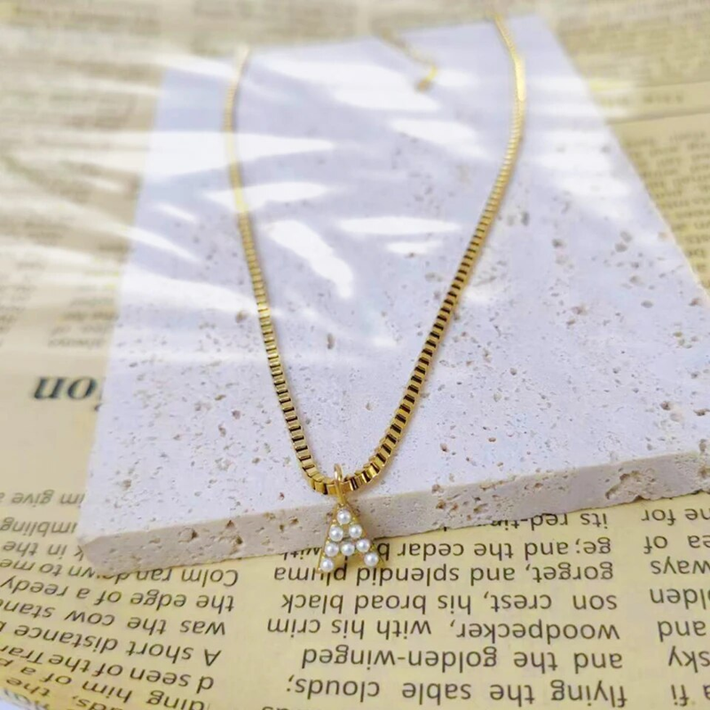Emanco Box Chain Stainless Steel First Necklace Art Beads Alphabet Accessories DIY Handmade Necklace Name Customization_voghion.com