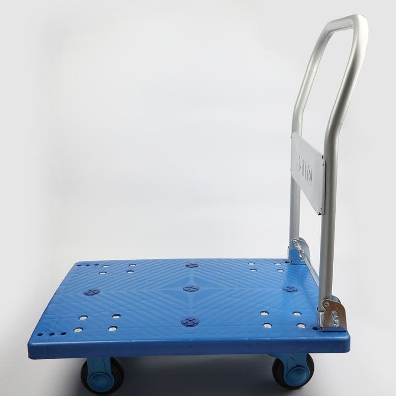 1pc Heavy Duty Metal Hand Truck With Ultra Silent Rubber Wheels, Foldable Flatbed Trolley Cart For Warehouse, Grocery, And Office Use_voghion.com