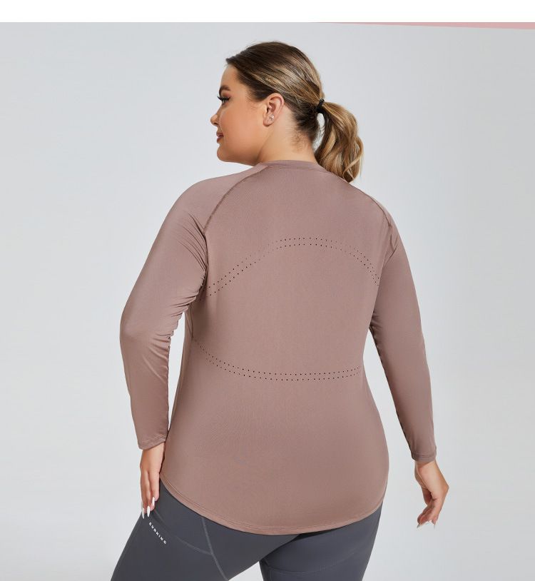 Large Size Buttocks Covering Slimming Yoga Suit With Mesh Breathable Back, Long Sleeved Running And Fitness Top,_voghion.com