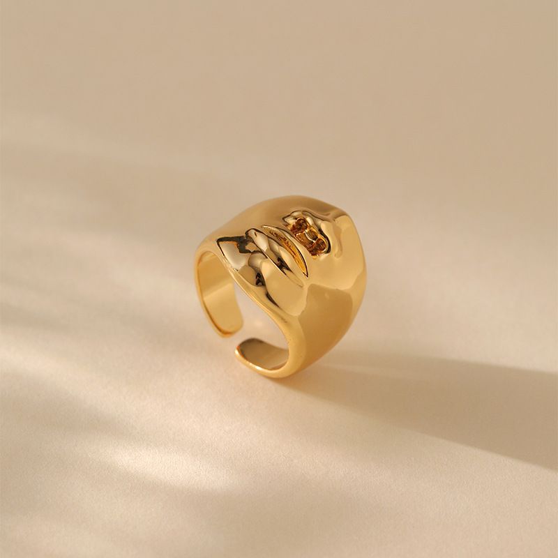 Heavy metal color preserving love ring copper plated with K real gold stacking fashion irregular texture retro ring_voghion.com