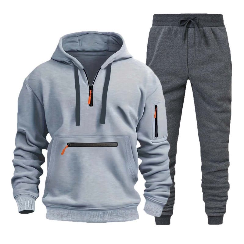 Herren-Kapuzenpullover mit Reißverschluss und mehreren Taschen – Fleece-gefüttertes Pullover-Sweatshirt für Freizeit- und Sportbekleidung_voghion.com
