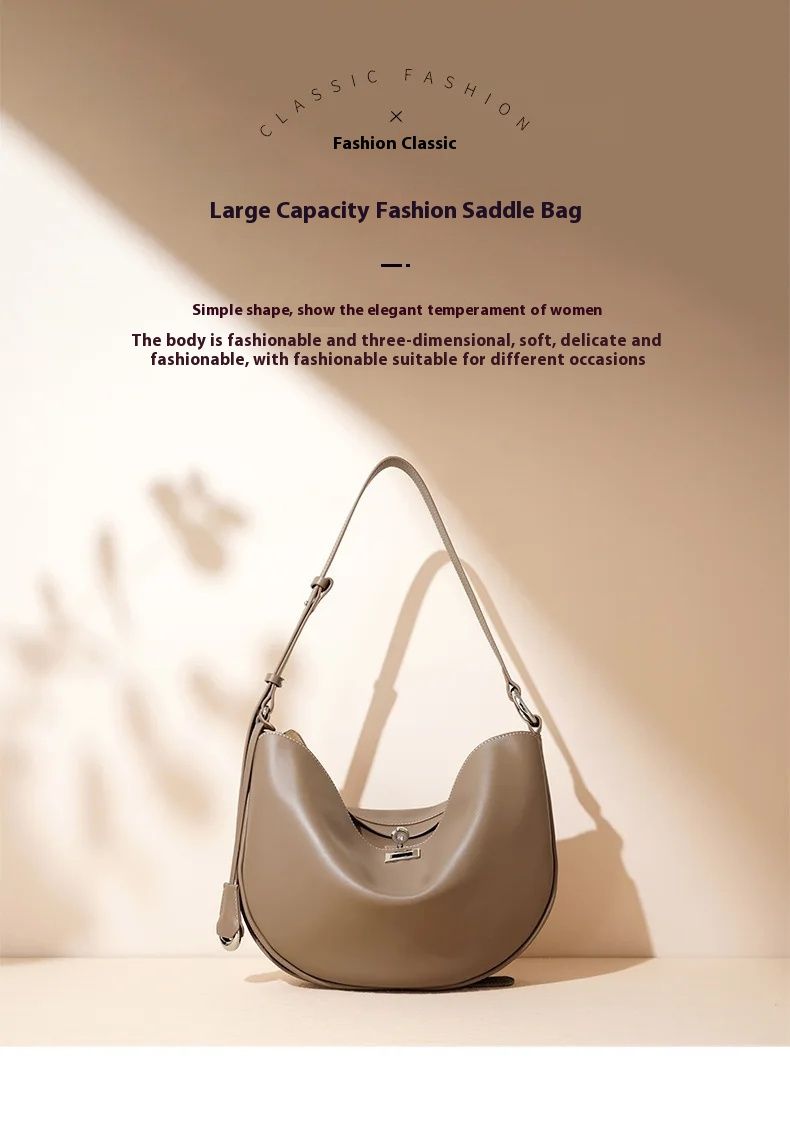 Sac à main Hobo en cuir véritable pour femme, design classique Crescent, grande capacité, bandoulière_voghion.com
