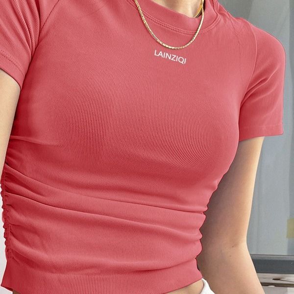 Maglietta sportiva a maniche corte da donna per yoga, asciugatura rapida e traspirante, per allenamento, pilates, spalle scoperte, moda dimagrante._voghion.com