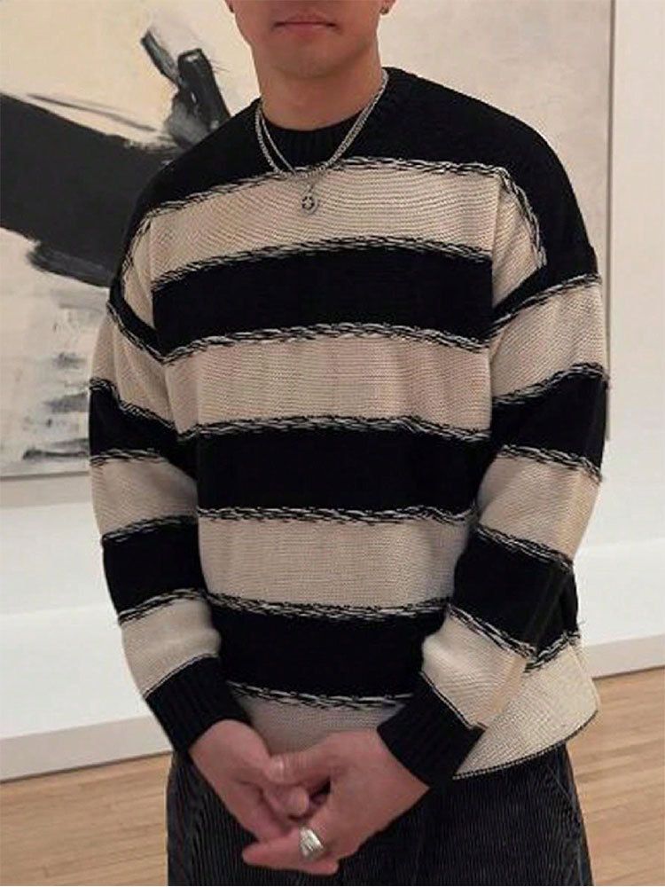 Stripe Colorblock Sweater – Trendy Crewneck Pullover For Men, Edgy & Stylish"_voghion.com