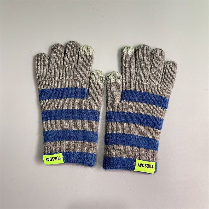 Knitted yarn warm winter women, striped, exposed finger touch screen, outdoor cycling, student Korean version, trendy_voghion.com