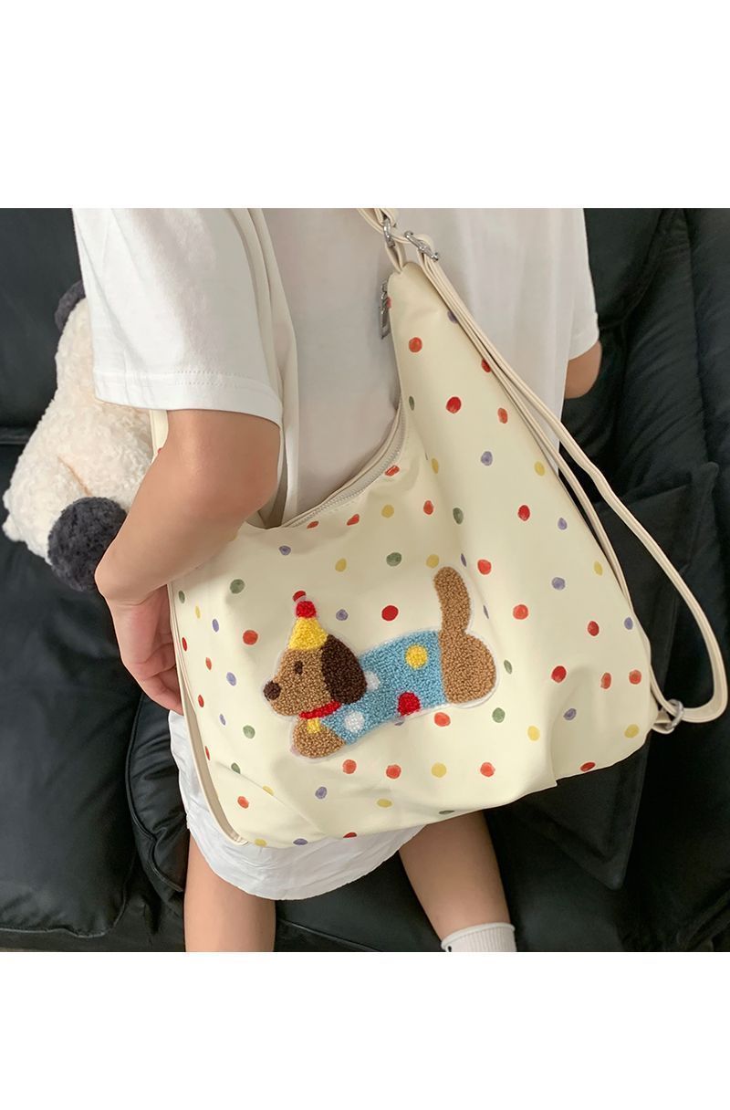 Borsa a tracolla singola in tela con motivo a cane bassotto, 2024, nuova borsa alla moda in stile college, casual, grande capacità_voghion.com