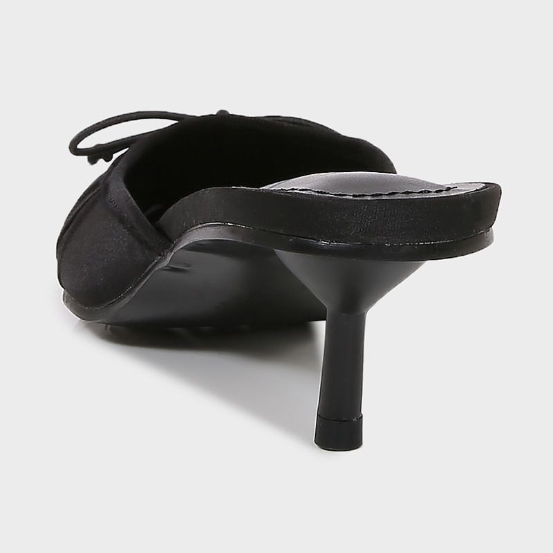 ZA2024 Sommer-Damenschuhe, schwarz, mit Schleife verziert, spitze Zehenpartie, flacher Absatz, elegante Pantoletten für draußen._voghion.com