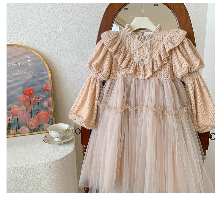 Girls' for autumn and winter 2023, new western-style plush fluffy gauze dre, children's lace long sleeved prince_voghion.com