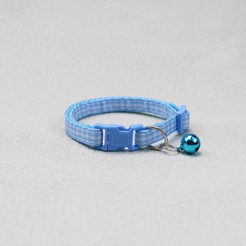 Collier pour chien et chat tissé coloré, petit format, décontracté, à carreaux, avec clochette et anneau_voghion.com