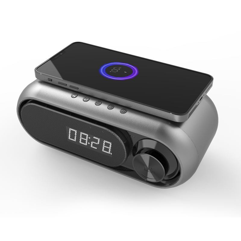 Kabelloses Laden, FM-Bluetooth-Lautsprecher und Wecker, 3-in-1-Ladegerät für den Nachttisch_voghion.com