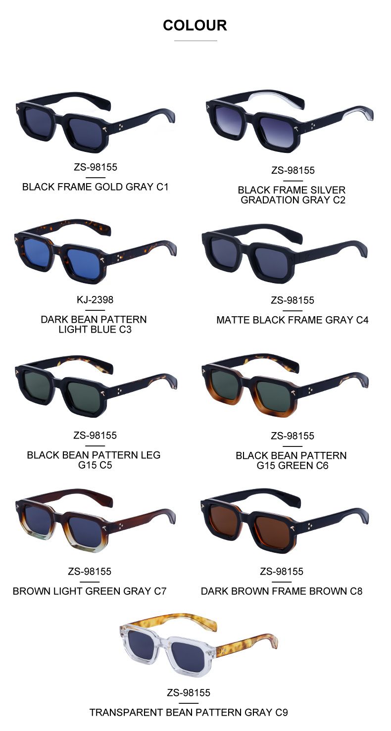 Neue modische Sonnenbrille mit quadratischem Rahmen für Herren, Persönlichkeit, einfache Sonnenbrille, schwarze Sonnenbrille für Herren_voghion.com