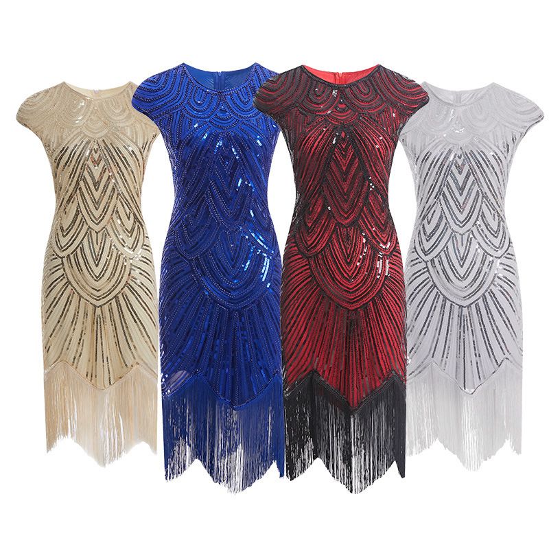 Rochie de film din anii 1920, cu ciucuri țesute, de calitate, nouă_voghion.com