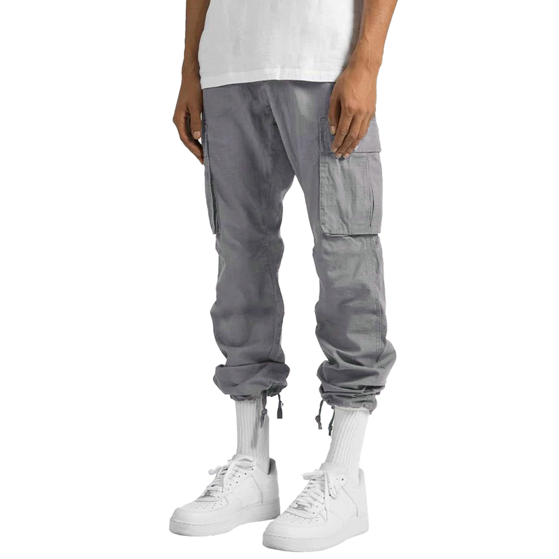 Calça cargo masculina amarrada com vários bolsos casual_voghion.com