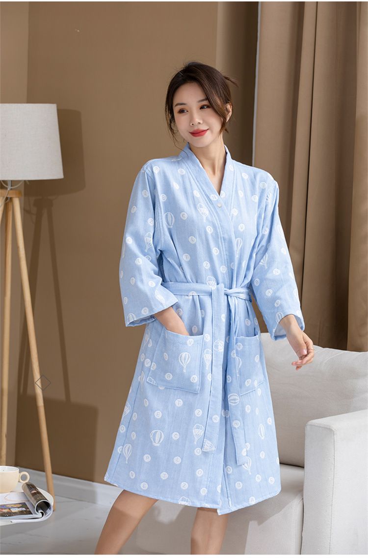 Pure Cotton Bathrobe Spring And Summer Thin Pure Cotton Double Layer Gauze Bathrobe Absorbent Quick Drying Nightgown_voghion.com