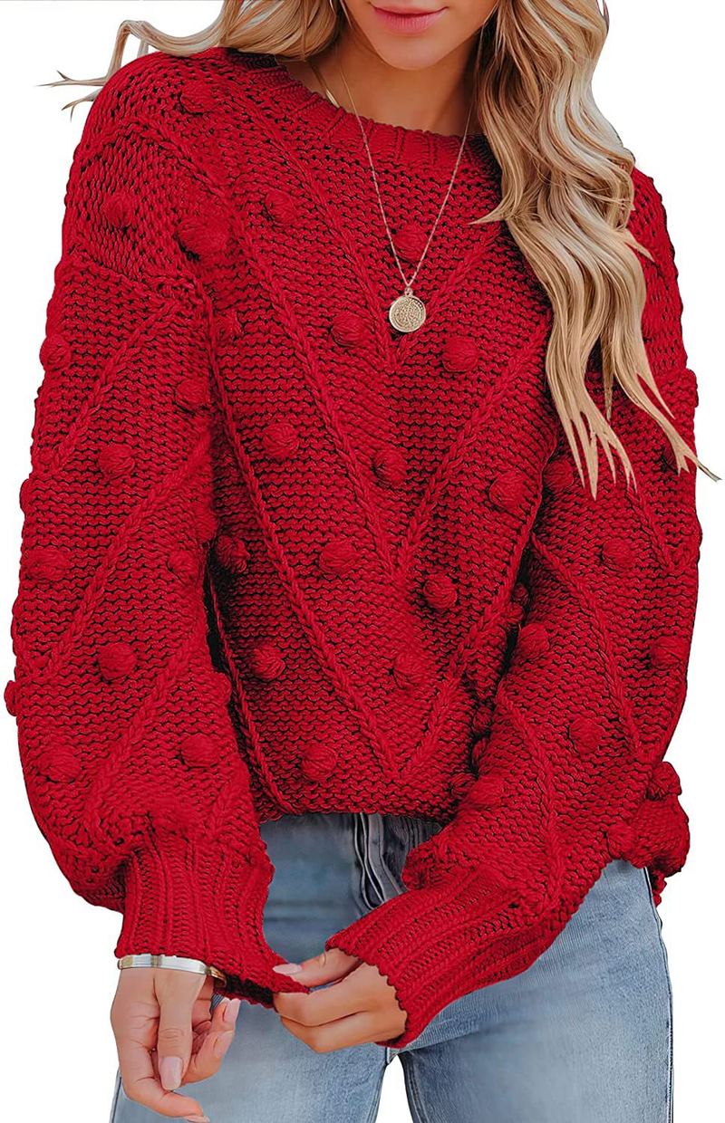 Damenbekleidung, Wollknäuelpullover, lockerer Langarm-Pullover für Damen_voghion.com