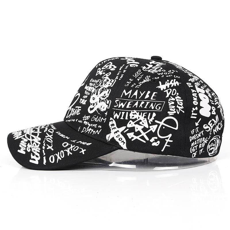 Korean Version of The Graffiti Personality Baseball Tide Men and Women Casual Wild Black Shade Curved Eaves Cap Sun_voghion.com