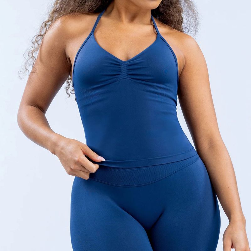 Halter Neck Tank Top Hip-Lifting Yoga Long Pants Camisole Sports Fitness Set For Women_voghion.com