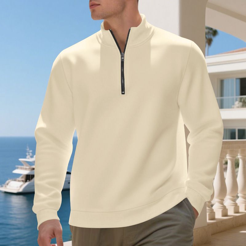 Herren-Pullover mit Fleecefutter und halbem Reißverschluss in Übergröße – lässiger, einfarbiger Hoodie für Herbst und Winter_voghion.com