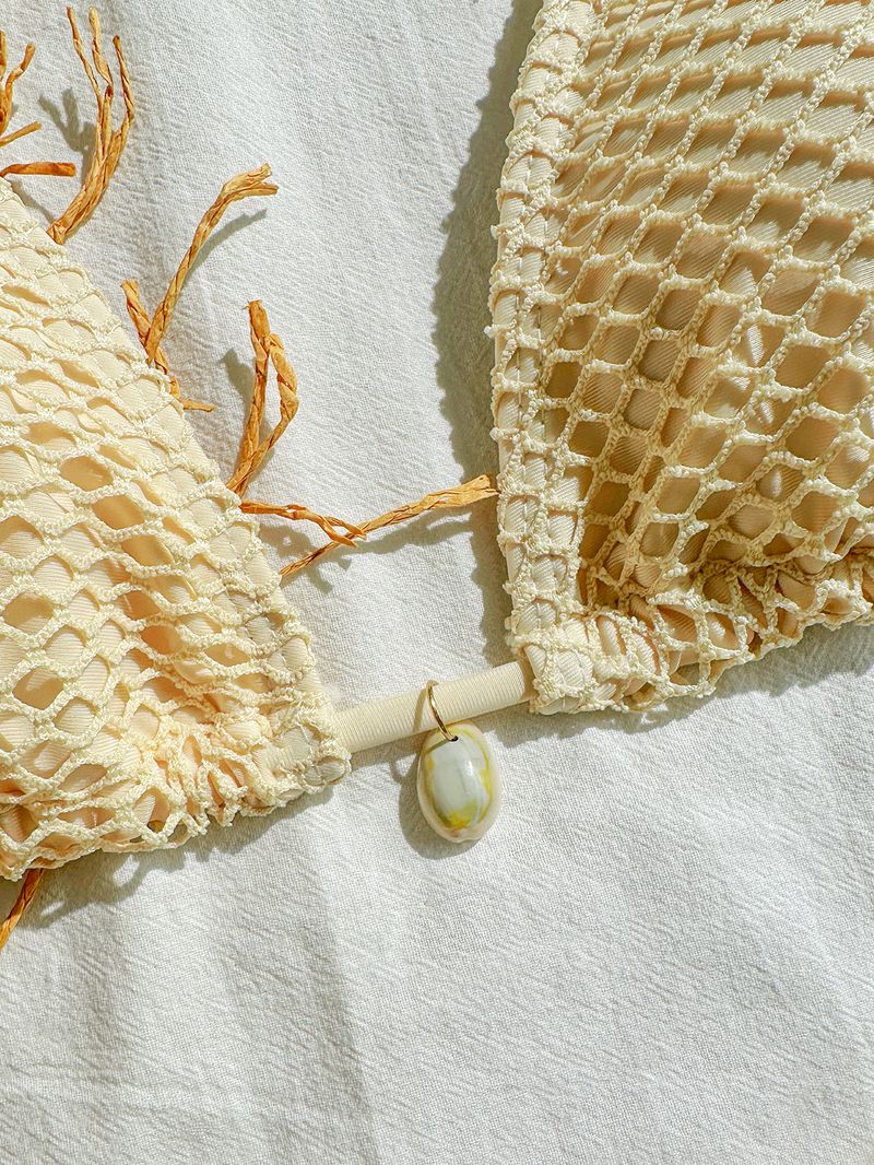 Bikini da spiaggia con ferretto e top a rete, sexy, tinta unita, da donna_voghion.com