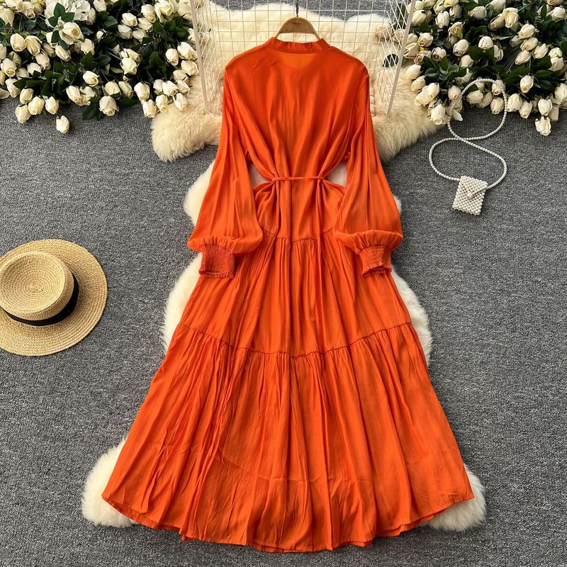 Elegant Dress Female Design Single Breasted Loose Waist Straps Slim Temperament Knee Length Skirt_voghion.com