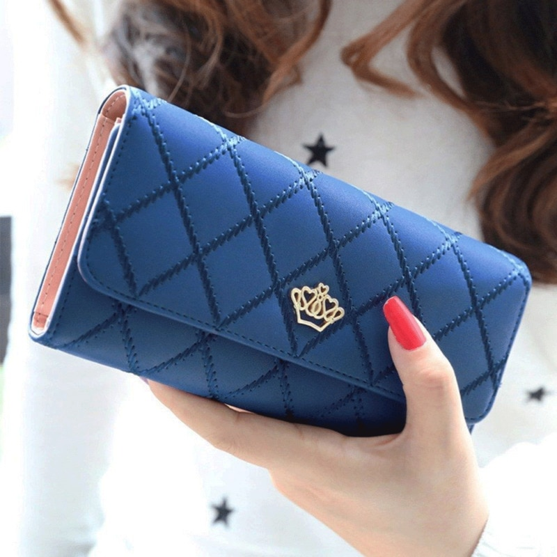 Frauen Brieftasche Dame Kupplung Leder Plaid Haspe Weibliche Brieftaschen Lange Länge Karte Halter Telefon Tasche Geld_voghion.com