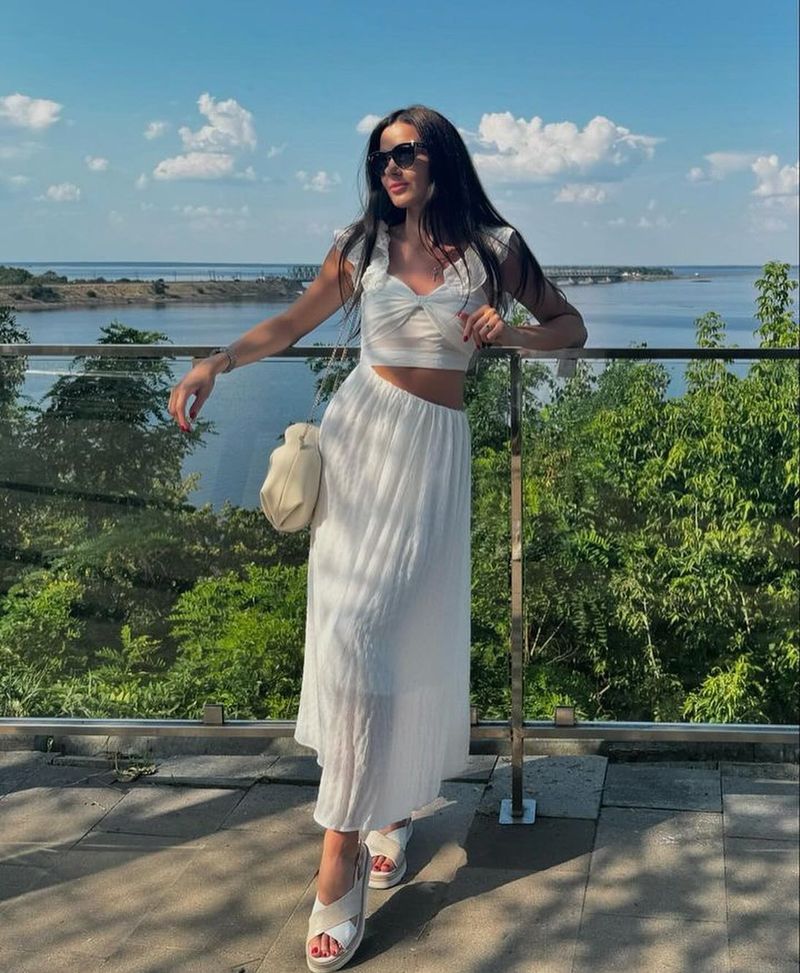 Abito bianco da donna, stile Niche Chic, super fata, stile vacanza al mare, intrigante, con maniche corte e gonna lunga_voghion.com