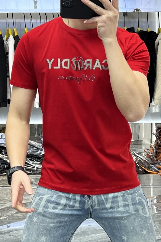 Erkekler 2024 Yaz Yeni Kişiselleştirilmiş Trend Günlük Moda Çok Yönlü Yuvarlak Yaka İnce Kesim Mektup Baskılı Kısa kollu_voghion.com
