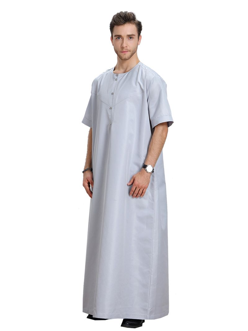 Herenkleding Korte Mouw Effen Kleur Heren Gewaad Moslim Kaftan Eenvoudig_voghion.com