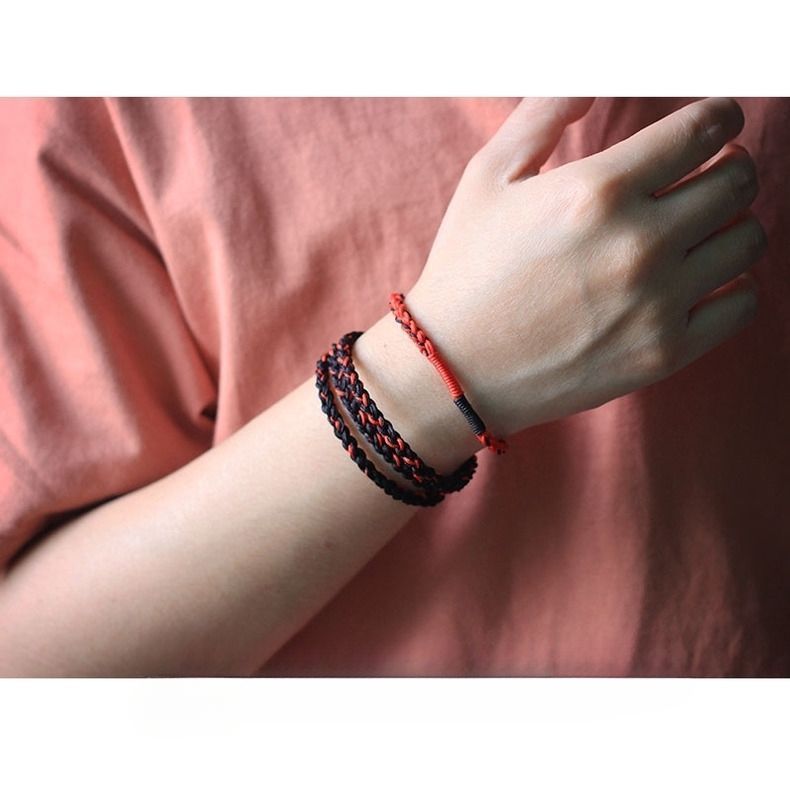 RedBi Rabbit Same Devil Red Black American Street Style Zodiac Year Niche Design Woven Bracelet_voghion.com