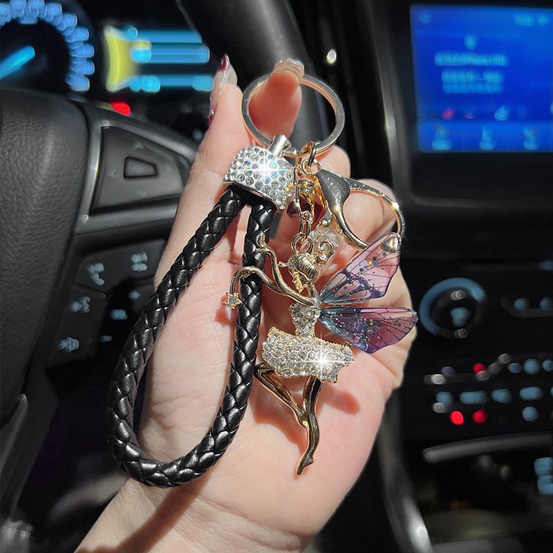 Portachiavi da donna con elfo alato tempestato di diamanti, portachiavi per auto in stile coreano creativo e personalizzato, borsa squisita_voghion.com