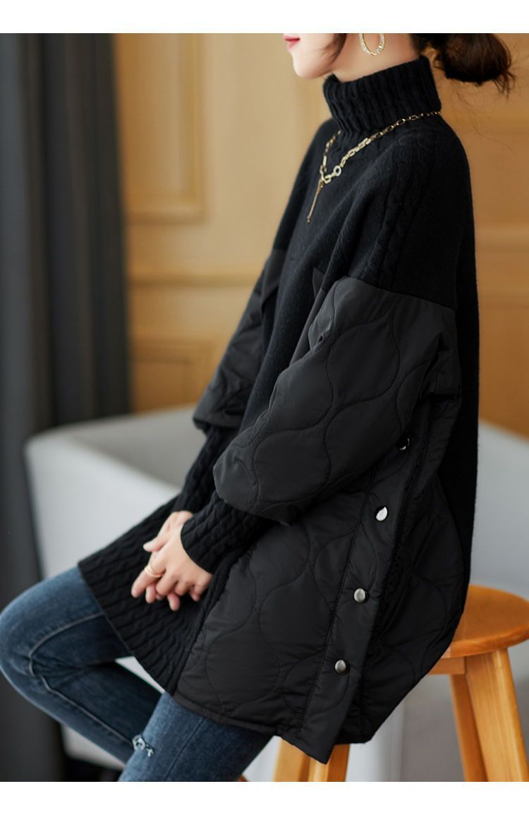 Frae Kleeder Pullover Splicing Strick Pullover fir Fett MM Héichhals Pullover Bottom Shirt fir Fraen Zwee Stéck Tops Hierscht a Wanter nei_voghion.com