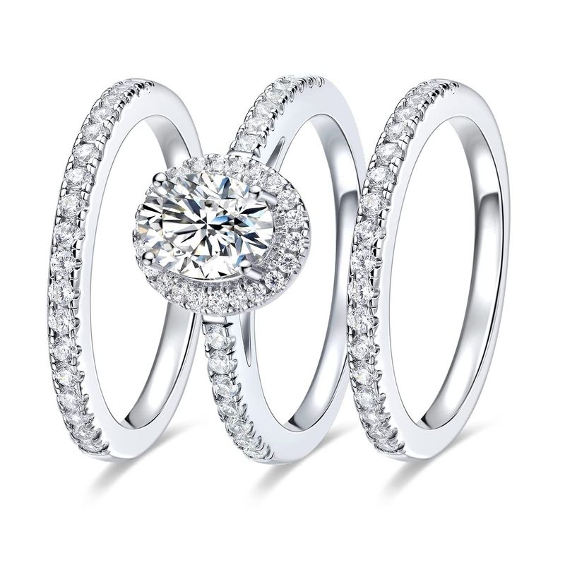 Women's Jewelry Set - Round Full CZ Stone Prong Set Ring Trio In White Gold Tone, Elegant And Stylish Stackable Rings For Everyday Wear Special_voghion.com