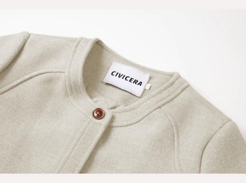 Abrigo corto de lana para mujer, estilo retro, con cuello redondo, para invierno, acolchado, grueso, de tweed._voghion.com