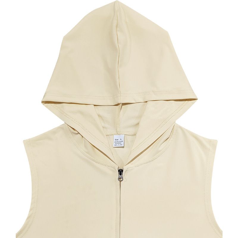 Herren Sommer Unterhemd mit Kapuze Sport Fitness Training Reißverschluss Strickjacke Ärmellose Weste Tops_voghion.com
