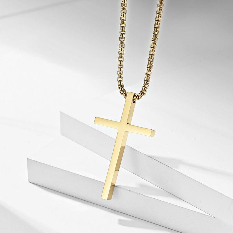 INS Internet Celebrity Style Semplice Collana con Croce in Acciaio al Titanio Lucido Personalità di Nicchia Uomini e Donne Indossano Catena per Maglioni in Acciaio Inossidabile_voghion.com