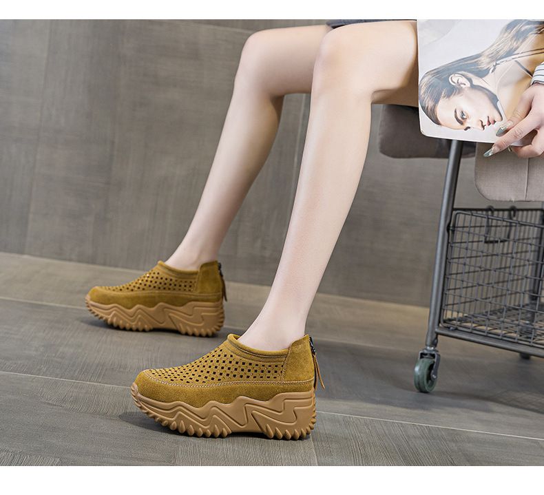 Atmungsaktive Sandalen Damen-Stanzsandalen Lässige, vielseitige Damenschuhe mit innerer Erhöhung und hohlem Loch_voghion.com
