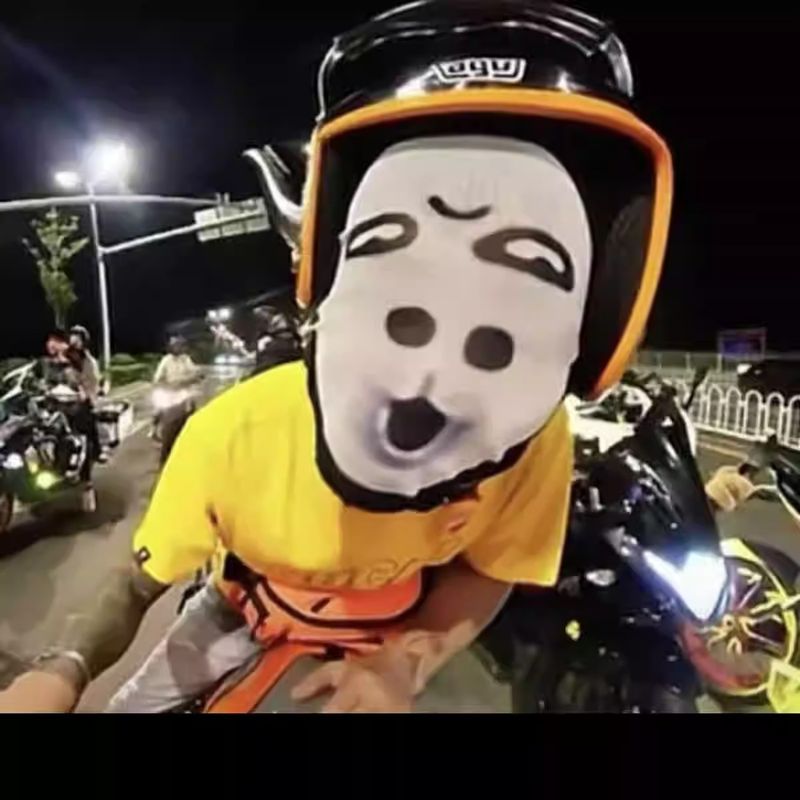 Maschera parodia, stravagante, grande, divertente, espressione periferica, pacchetto, copricapo da motociclista, trucco, maschera da cos_voghion.com