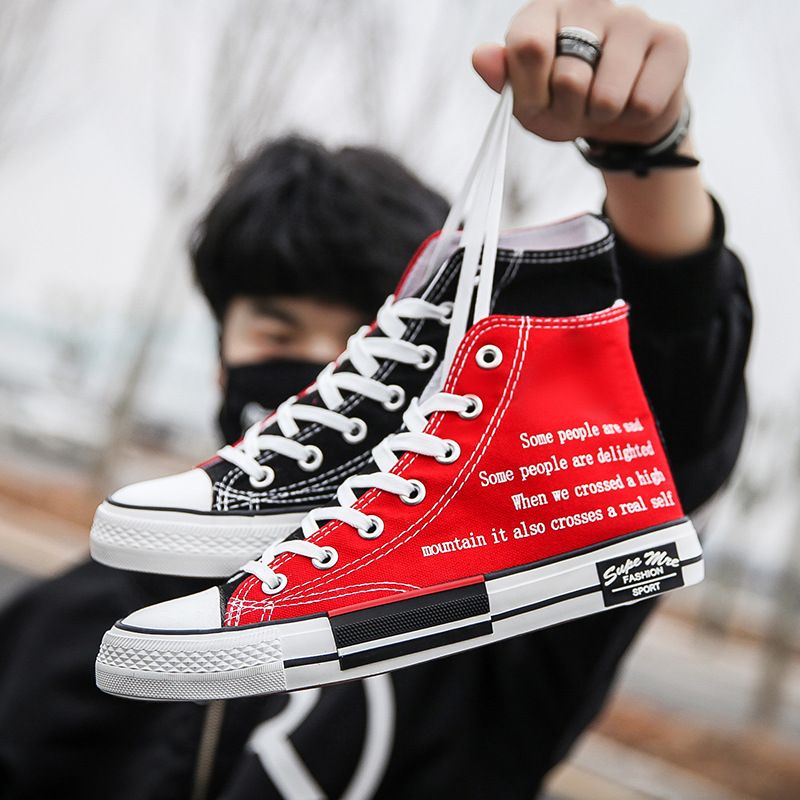 Canvas Men's Versatile Couple Canvas Korean Version Casual Board Trendy High Top Student Cloth Personalized Shoes Men_voghion.com