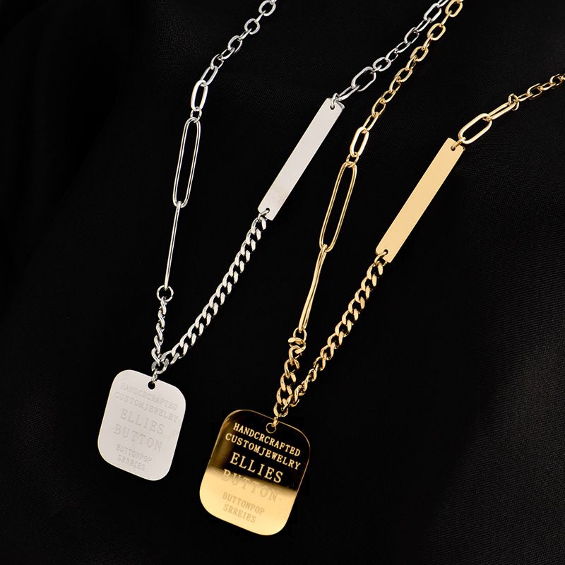 Collana con lettera quadrata di lusso leggero in acciaio al titanio di alta qualità per le donne Instagram stile freddo e indifferente,_voghion.com