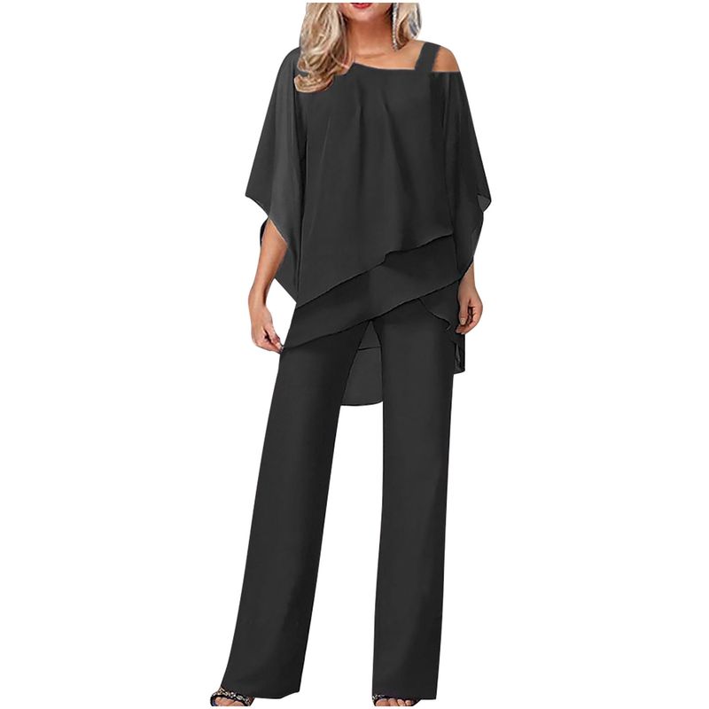 Ensemble deux pièces pour femme, chemisier sexy à épaules dénudées et manches mi-chauve-souris, pantalon ample à jambe large, NMD-6666_voghion.com