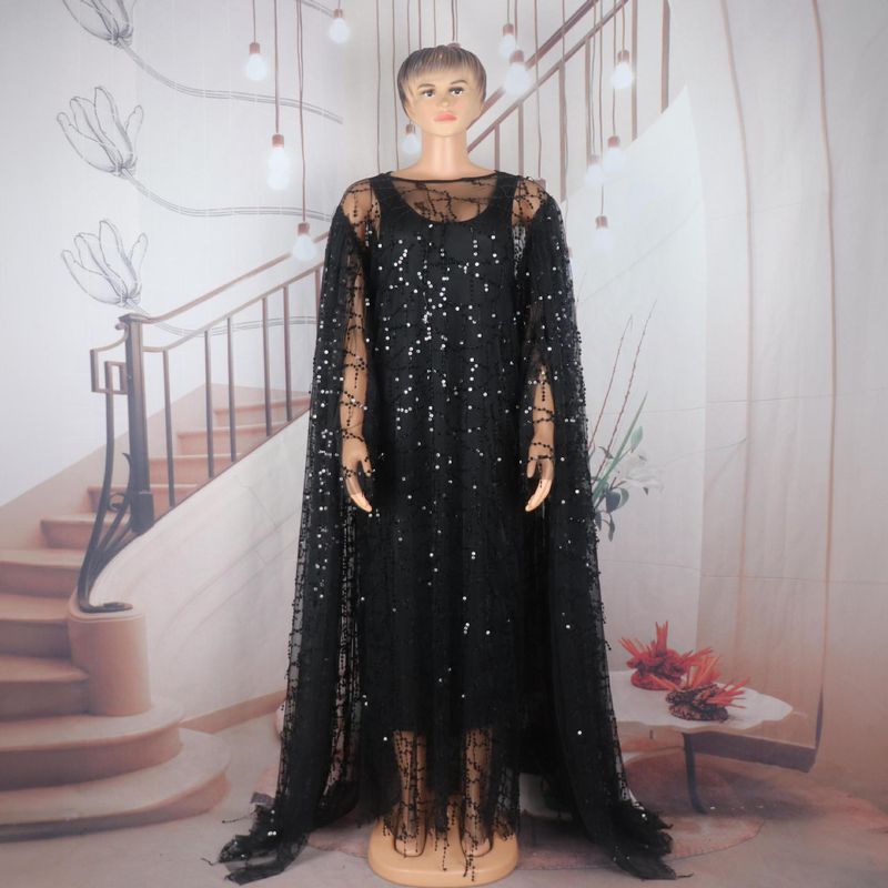 Damenbekleidung, bodenlanges Kirchenkleid mit Pailletten und elastischem Innenrock, zweiteiliges türkisches Kleid_voghion.com