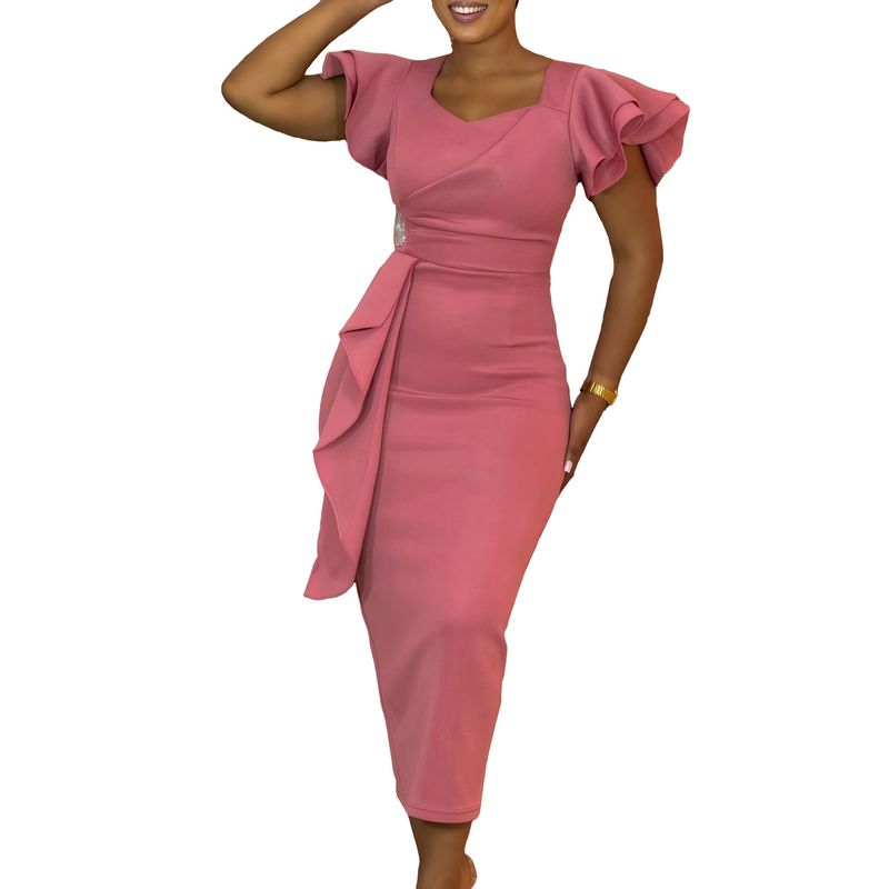 Women's Clothing fashion temperament elegant ruffled solid color hip wrapped _voghion.com