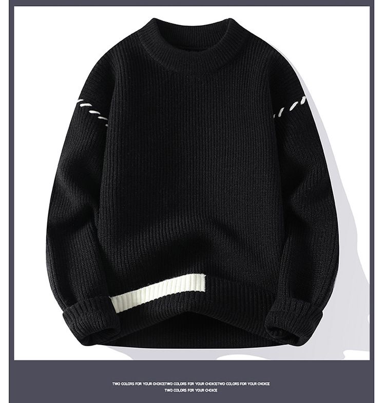 Pull col rond pour homme, tricot d'hiver épais et chaud, ample et décontracté, couleur unie, col roulé_voghion.com
