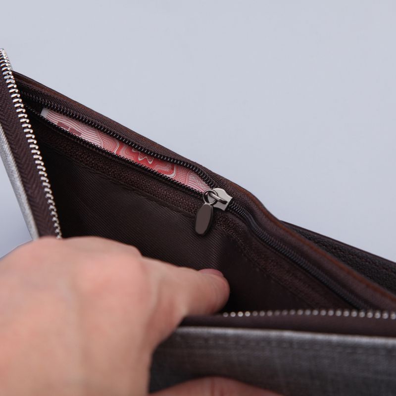Men's Korean Style Canvas Dollar Wallet Multifunctional Zipper Money Clip Casual Buckle Coin Purse_voghion.com