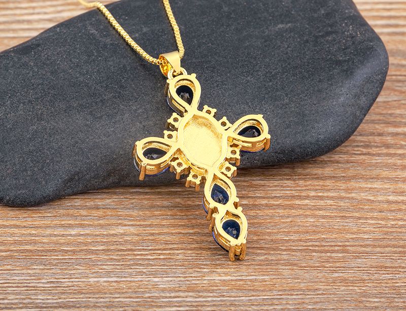 AIBEF Rhinestone Verski križ Devica Marija Pozlačen obesek Bakreni cirkoni Ženske ogrlice Nakit Pulover Veriga Darilo_voghion.com