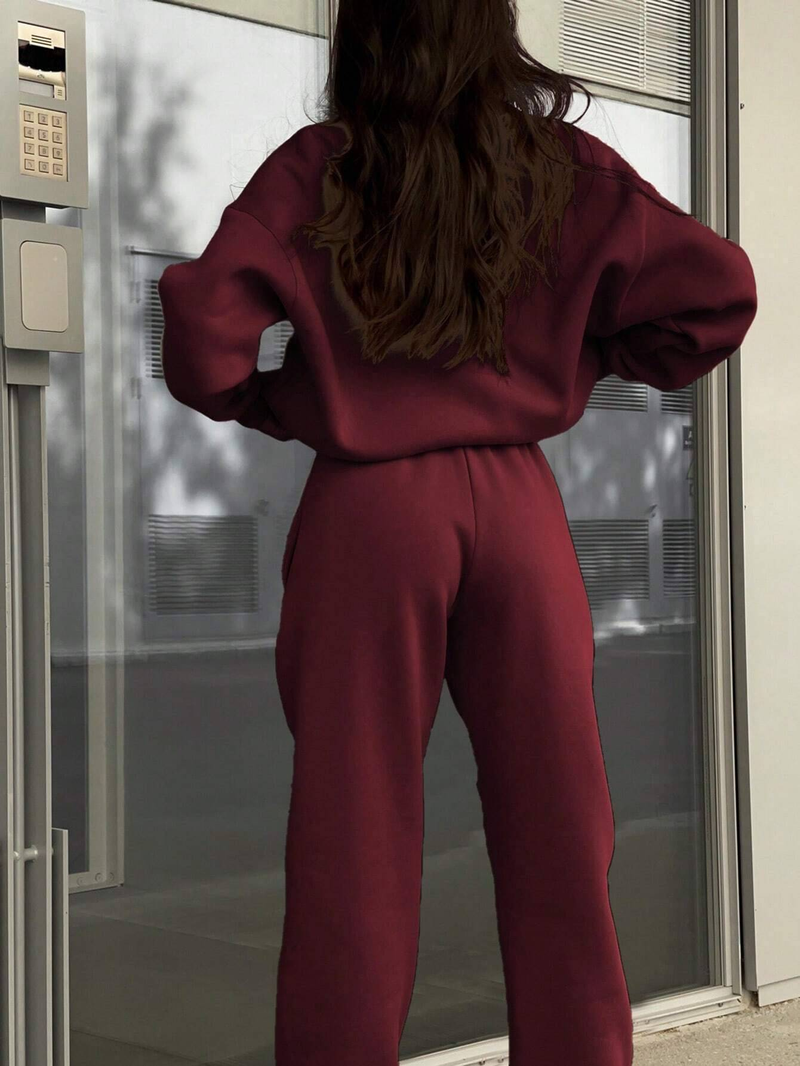 Survêtement d'automne pour femme avec fermeture éclair, ensemble deux pièces décontracté en coton, surdimensionné, blanc, pantalon de sport classique pour femme_voghion.com