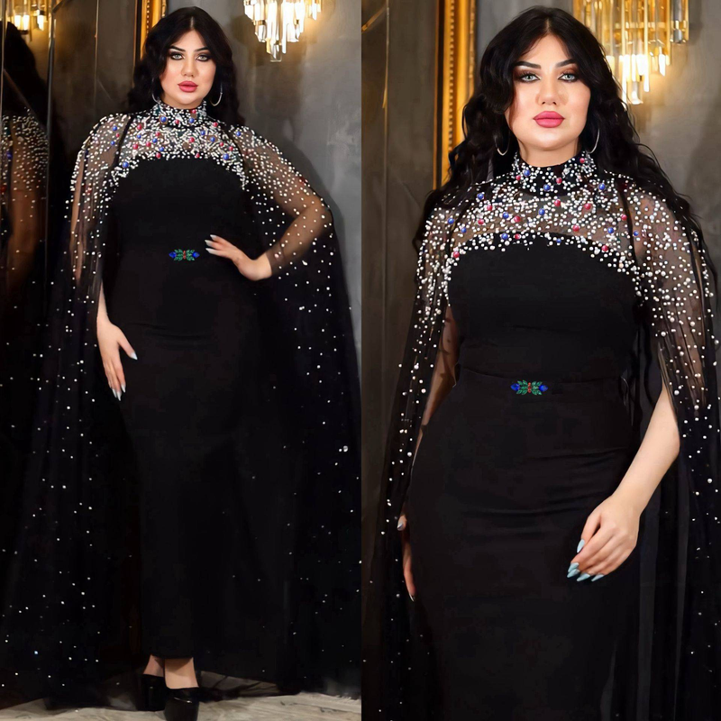 Moslem Abaya Arabesch Kleeder Beaded Mesh Kleed Robe Iftar Luxus Rock_voghion.com