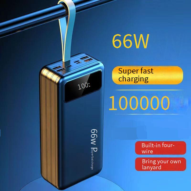 66W Super Flash Schnellladung, 100.000mAh große Kapazität, mit integriertem Kabel, Digitalanzeige, mobile Powerbank_voghion.com