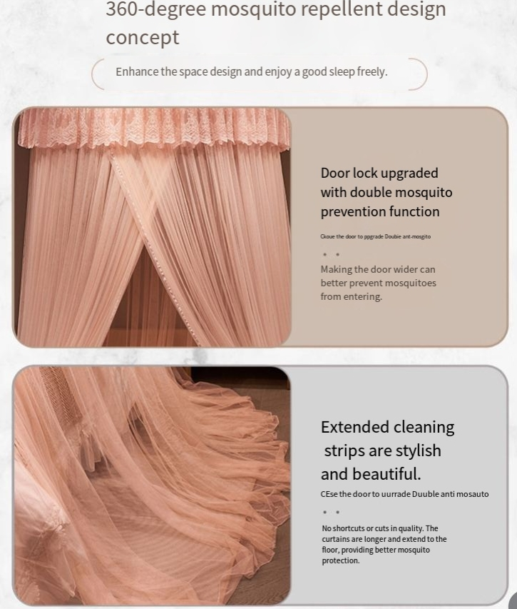 Moustiquaire à installation gratuite pour plafond en dôme, diamètre de cryptage élargi de 1,5 mètre, rideau de lit sur pied de style princesse_voghion.com