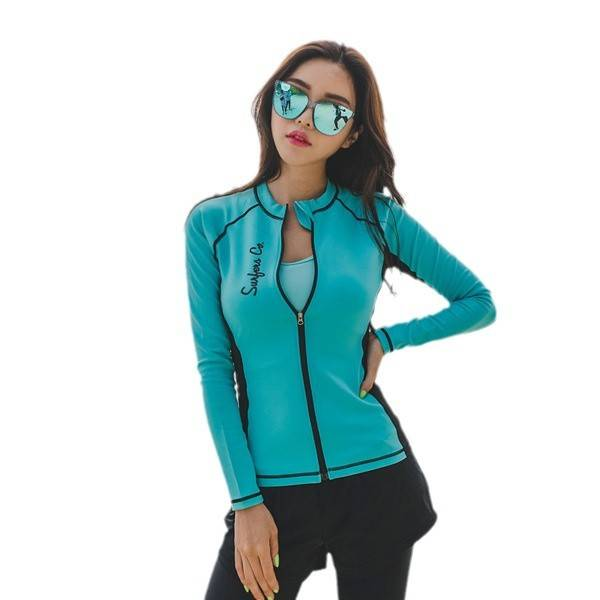 Combinaison de plongée deux pièces, fermeture éclair à séchage rapide, protection solaire contre les méduses, maillot de bain à manches longues, combinaison de surf, ensemble couple_voghion.com